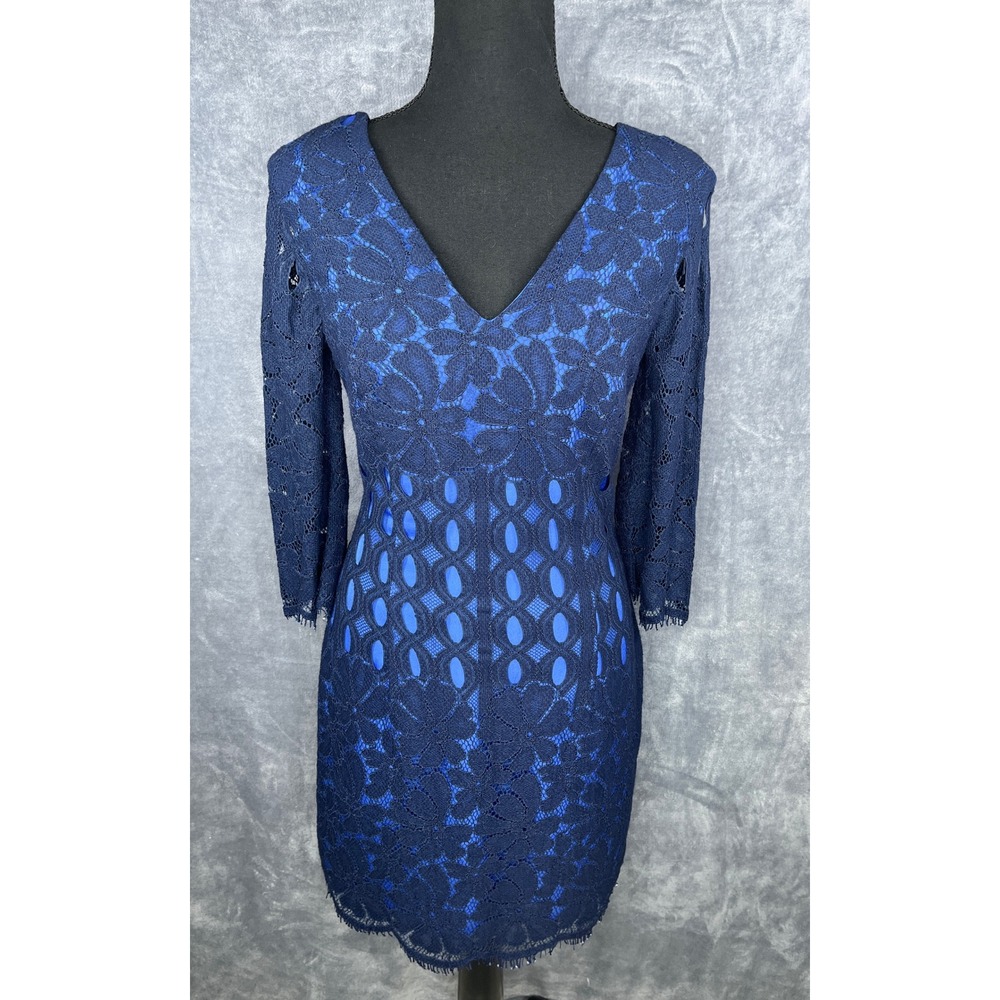 Lilly Pulitzer Lace Dress V Neck 3/4 Sleeve‎ Party Cocktail Blue Size 0